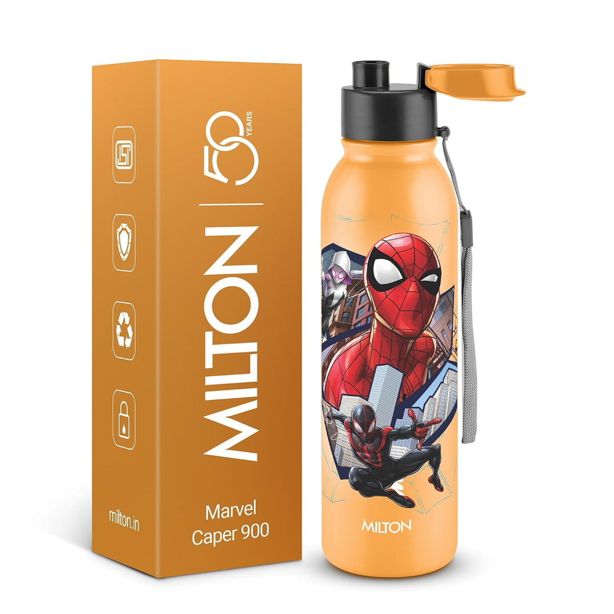 MILTON Marvel Caper 1000 Stainless Steel Water Bottle 870 ml, Single Walled, ISI Certified I Leak Proof Lid, Rust Proof I For School, Office, Gym I Yellow
