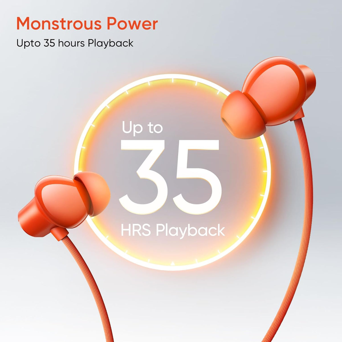 realme Buds Wireless 5 Lite in Ear Bluetooth Neckband with 12.4 mm Dynamic Bass Boost Driver,Upto 35 Hours Playback,45ms Low Latency,IP55 Dust & Water Resistant, Bluetooth V5.4 (Cyber Orange)
