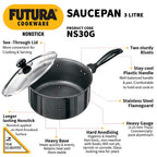 Hawkins Futura 3 Litre Saucepan, Non Stick Sauce Pan with Glass Lid, Small Sauce Pan, Black (NS30G)