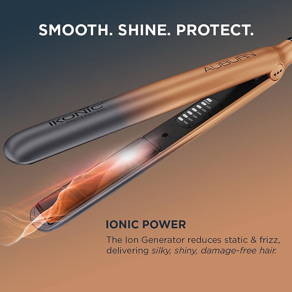 IKONIC Professional S3+ (Auburn) Hair Straightener with ION Technology to Reduce Frizz, 1" Ceramic Floating Plate, LED Display, 360° Swivel Cord for Women