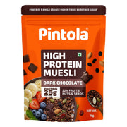 Pintola 25g High Protein Dark Chocolate & Cranberry Muesli 1kg, No Refined Sugar, High Fibre, Breakfast Cereal