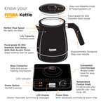 Hawkins Stainless Steel Futura 1.4 Litre Electronic Smart Kettle with Micro-Chip, Electric Hot Water Kettle for Tea, Coffee, Soup, Gargling, Black (FKTA1), 1200 Watts
