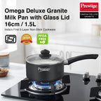 Prestige Omega Deluxe Granite Non Stick Milk Pan with Lid,16Cm Black,1.5 Liter