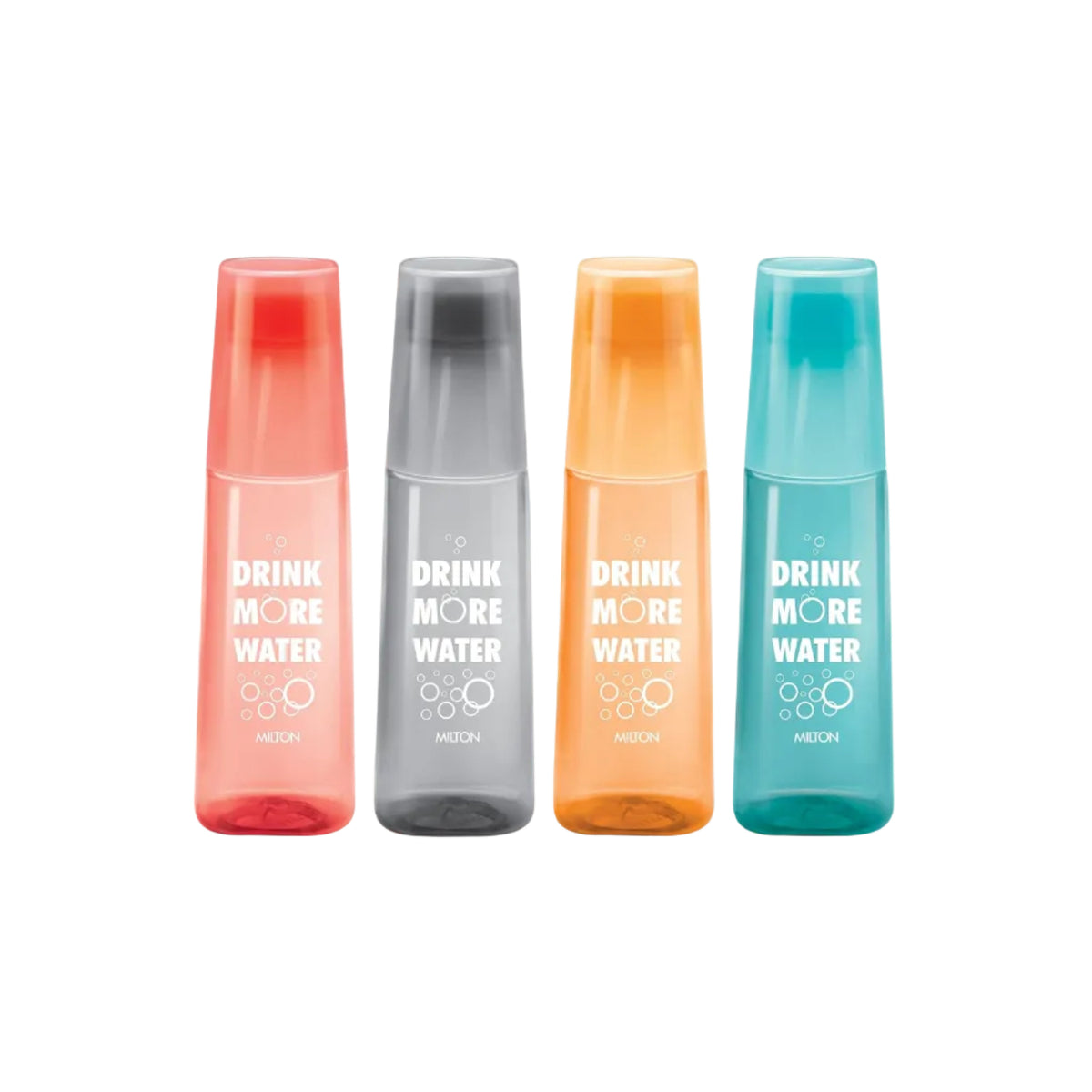 MILTON KIP SIP, Pack of 4 Water Bottles with Drinking Glass Lid, 1 Litre each, Reusable Plastic Fridge Bottle Set, BPA Free and Leak Proof Bottles for Travel, Work, Assorted