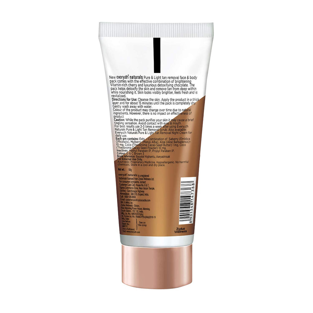 Everyuth Naturals Pure & Light Tan Removal Face Pack - Chocolate & Cherry, 50g Tube