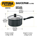 Hawkins Futura 3 Litre Saucepan, Non Stick Sauce Pan with Glass Lid, Small Sauce Pan, Black (NS30G)