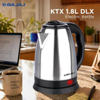 Bajaj KTX 1.8 Litre DLX Electric Kettle | 1350 Watts Kettle with Stainless Steel Body | Cordless Operation | Auto Shut-off Mechanism | 2-Yr Warranty 【Black】