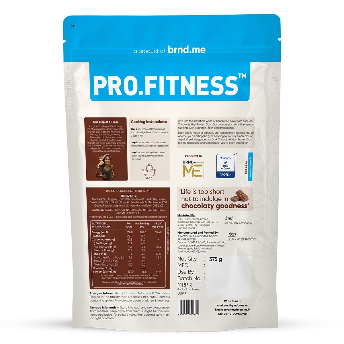 Pro.Fitness 27g High Protein Oats (By MyFitness) | Dark Chocolate Oats with Almonds, Pumpkin Seeds and Raisin | Chocolate Rolled Oats with Jaggery - No Refined Sugar | Breakfast Cereals (Pack of 2)