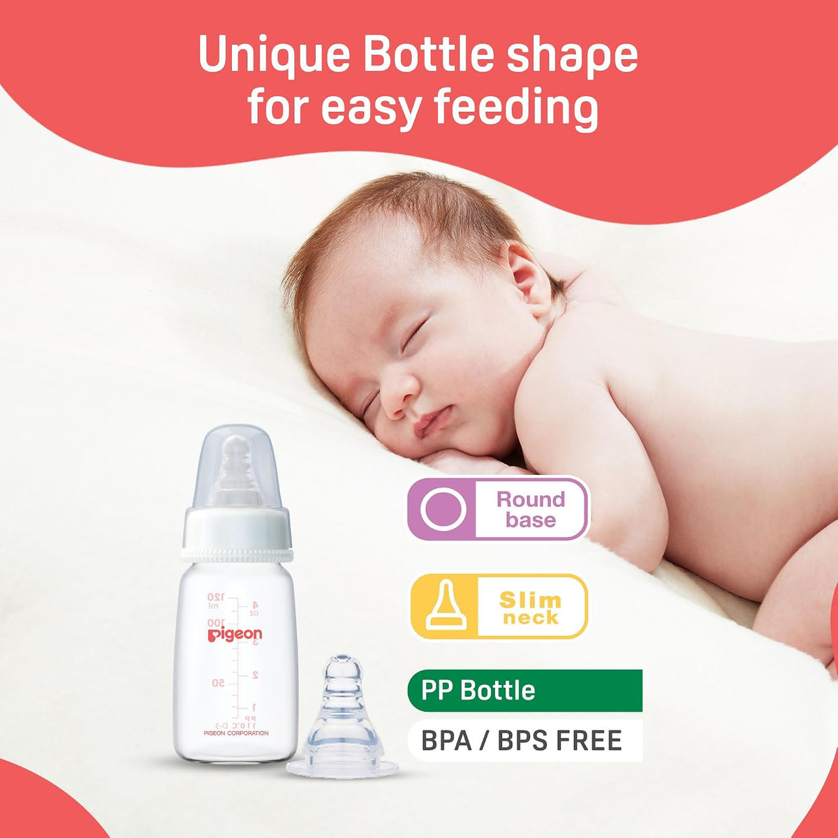 Pigeon Peristaltic Baby Nursing/Feeding Bottle RPP Nipple S,for 0+ Month Babies,BPA Free,BPS Free,White,120 ml (Pack of 2)