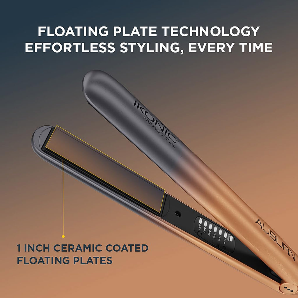 IKONIC Professional S3+ (Auburn) Hair Straightener with ION Technology to Reduce Frizz, 1" Ceramic Floating Plate, LED Display, 360° Swivel Cord for Women