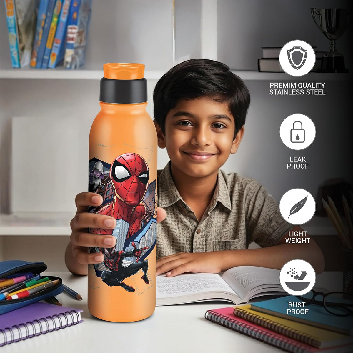 MILTON Marvel Caper 1000 Stainless Steel Water Bottle 870 ml, Single Walled, ISI Certified I Leak Proof Lid, Rust Proof I For School, Office, Gym I Yellow