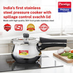 Prestige Deluxe Alpha Svachh Stainless Steel Pressure Cooker 1.5L With Glass Lid (With Deep Lid For Spillage Control )