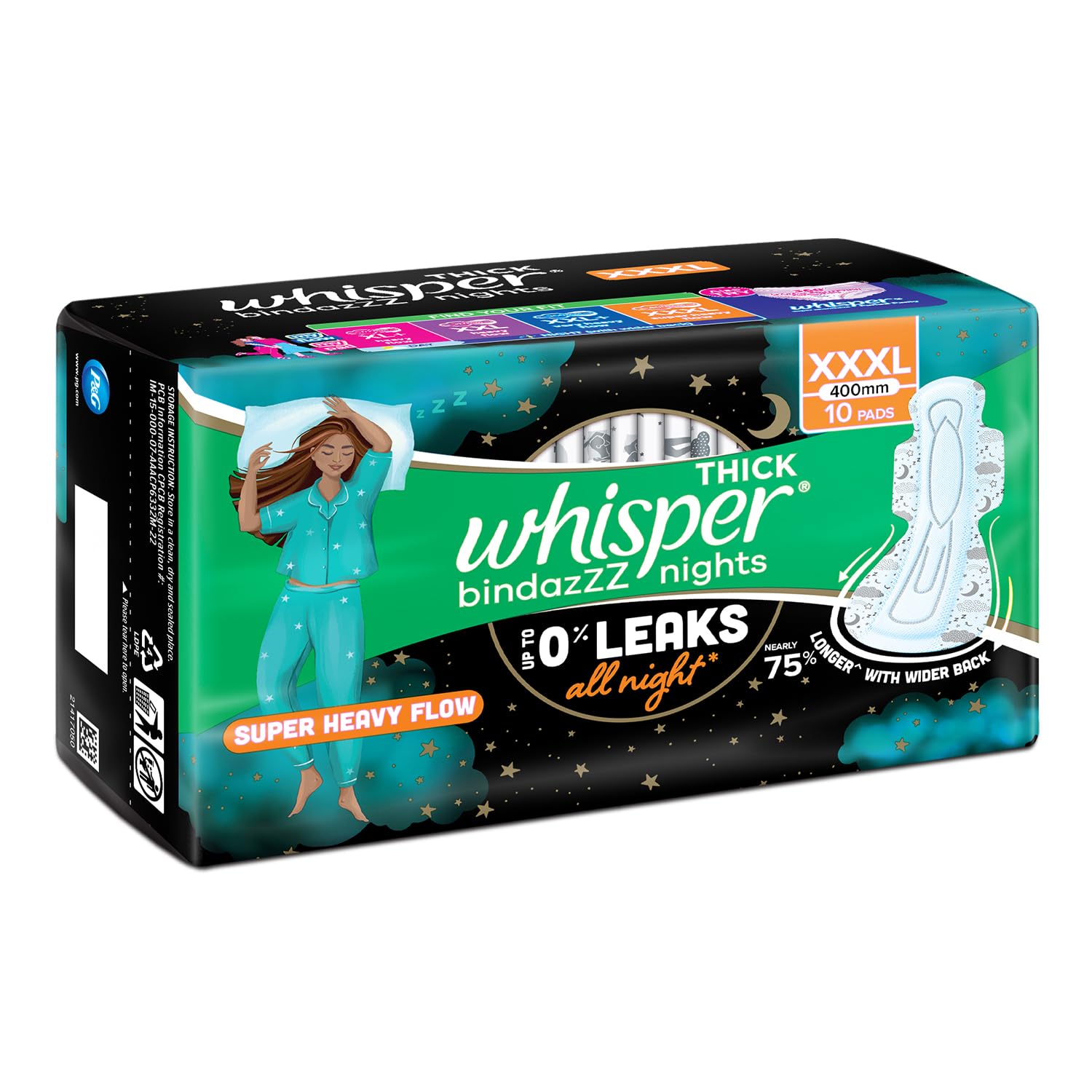 Whisper Bindazzz Nights 10 XXXL Sanitary Pads