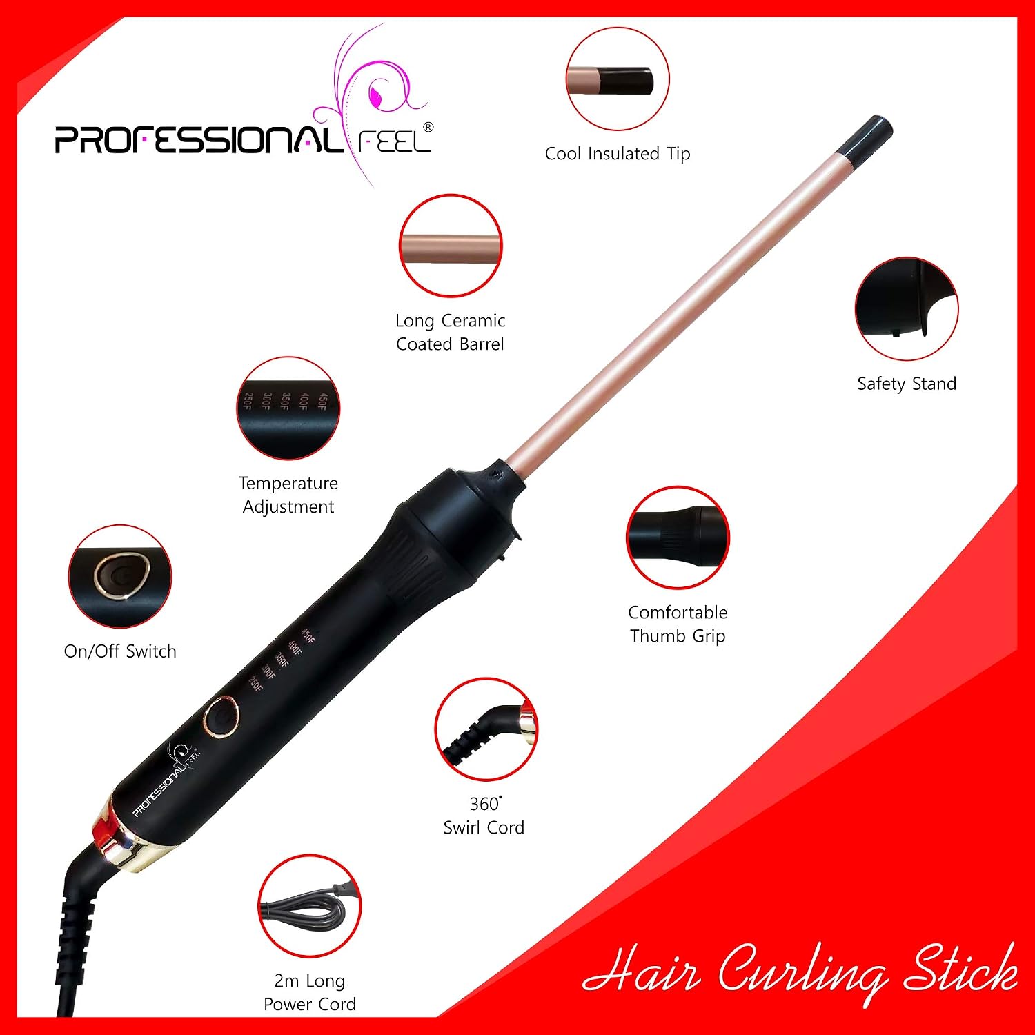 Professional Feel Hair Curler For Women- Electric Curling Wand [Curling The Hair Without Damage ] Electric Hair Curler (Barrel Diameter: 9 mm)