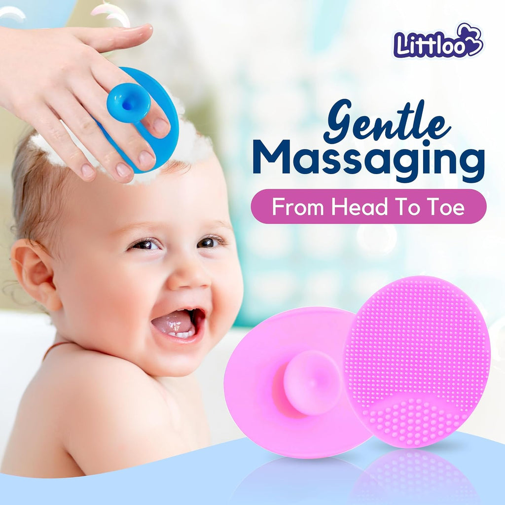 Littloo Baby Cradle Cap Brush & Scalp Massager Pink (Pack of 2) | Ultra-Soft Silicone Bristles | Safe from Birth | Gentle Scalp Care for Newborns & Toddlers | Easy to Clean
