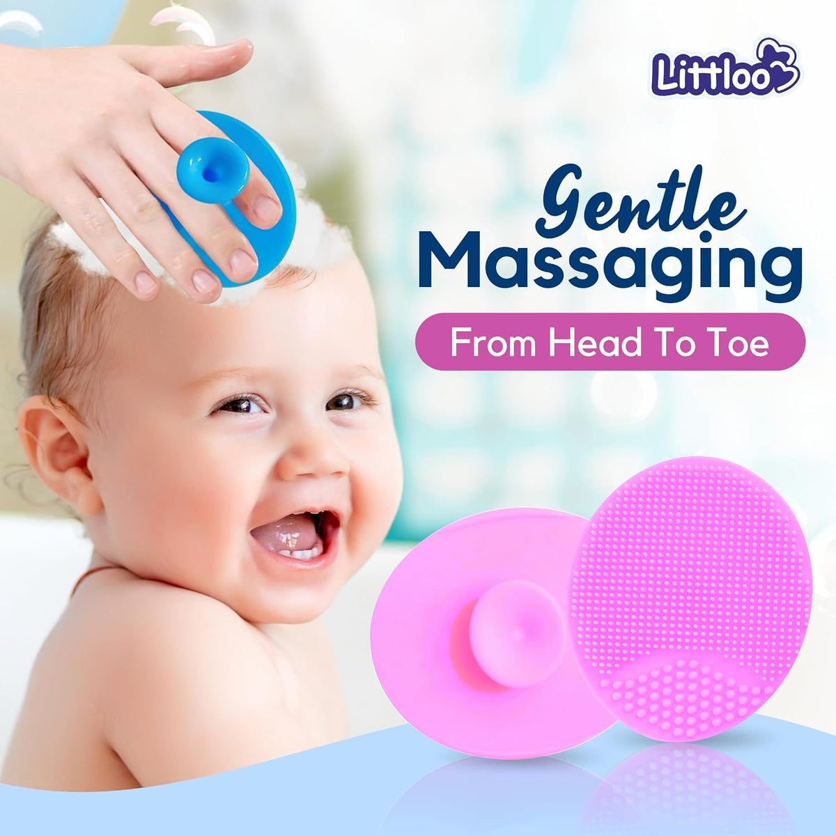Littloo Baby Cradle Cap Brush & Scalp Massager Pink (Pack of 2) | Ultra-Soft Silicone Bristles | Safe from Birth | Gentle Scalp Care for Newborns & Toddlers | Easy to Clean