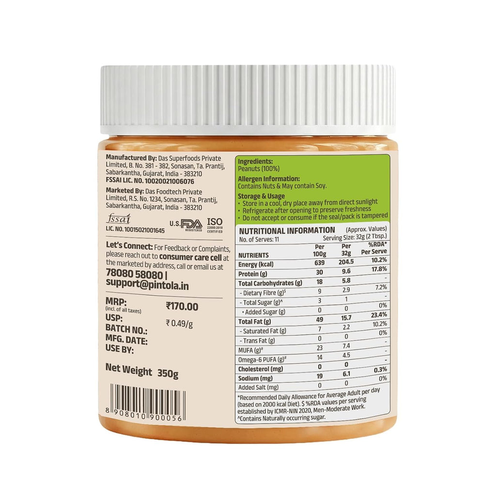 Pintola All Natural Peanut Butter Crunchy 350g