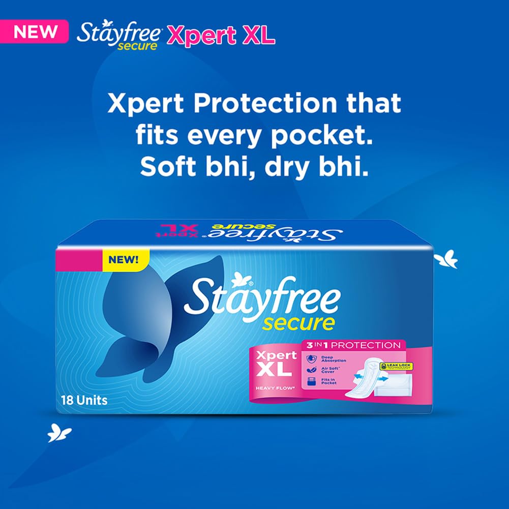Stayfree Secure Xpert XL Sanitary Pads for Women | 290 mm | 18 Pads