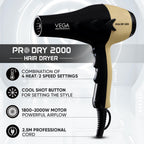 VEGA PROFESSIONAL Pro Dry 2000W Hair Dryer for Women & Men | Professional Blow Dryer with Cool Shot Button & Combination of 4 Heat & 2 Speed Settings, 16 Amp Plug | Salon Use & Home Use (VPVHD-04)