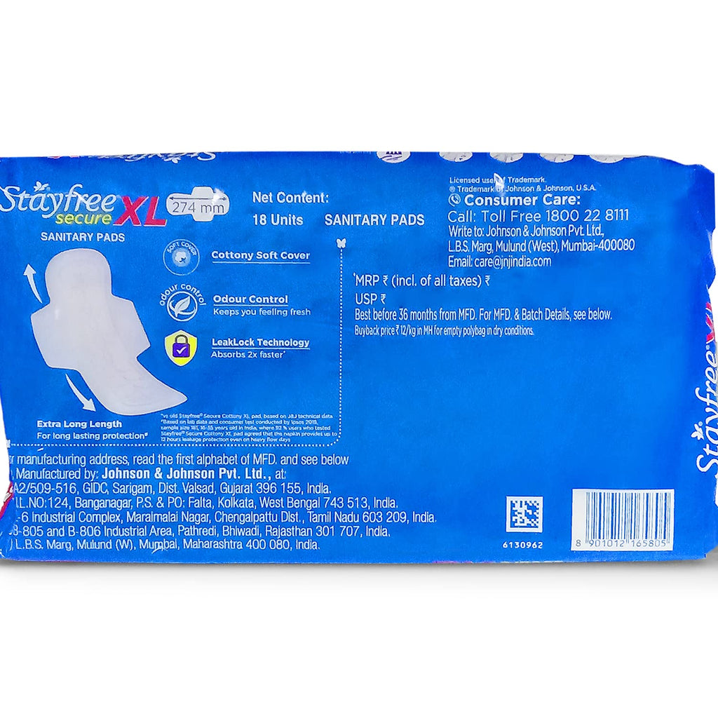 Stayfree Secure Cottony Sanitary Napkins with Wings - 20 Pads (XL) (Pack of 1)