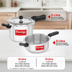 Prestige Svachh, 10783, 5 Ltr & 3 L, Aluminium Pressure Cooker Combo, With Deep Outer Lid For Spillage Control (Silver), 5 Liter