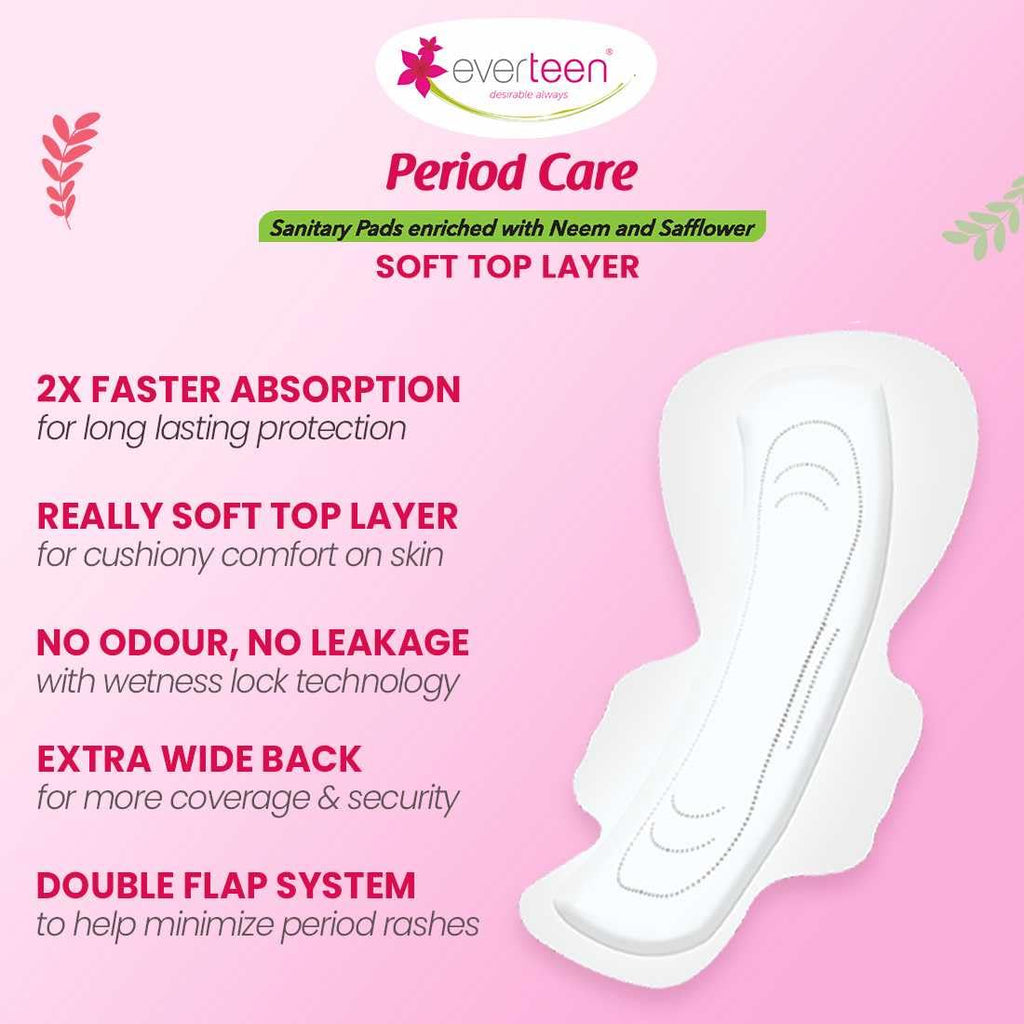 everteen XXL Soft Sanitary Pads for Women, Rash Free, Anti Tan, Skin Friendly, Double Wing Shape, Advanced Leak Protection, XX Large, 320mm - 3 Pack (40 Pads Each, 320mm)