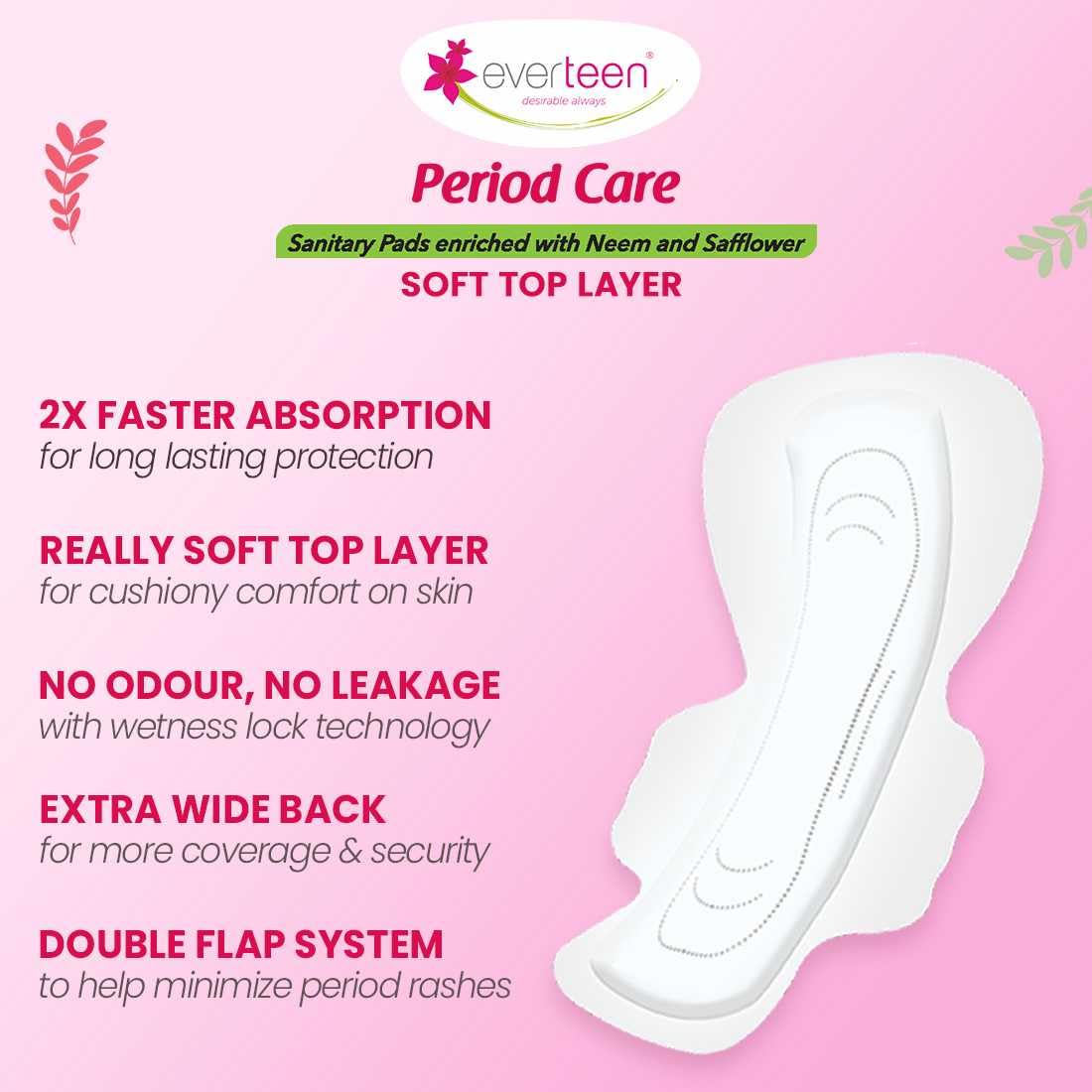 everteen XXL Soft Sanitary Pads for Women, Rash Free, Anti Tan, Skin Friendly, Double Wing Shape, Advanced Leak Protection, XX Large, 320mm - 3 Pack (40 Pads Each, 320mm)