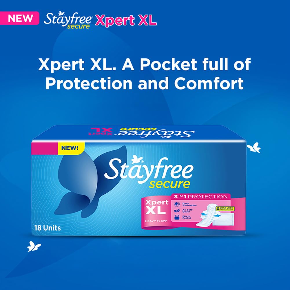 Stayfree Secure Xpert XL Sanitary Pads for Women | 290 mm | 18 Pads