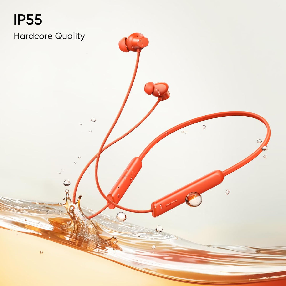 realme Buds Wireless 5 Lite in Ear Bluetooth Neckband with 12.4 mm Dynamic Bass Boost Driver,Upto 35 Hours Playback,45ms Low Latency,IP55 Dust & Water Resistant, Bluetooth V5.4 (Cyber Orange)