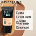 Maybelline New York Liquid Foundation, Matte & Poreless, Full Coverage Blendable Normal to Oily Skin, Fit Me, 128 Warm Nude, 18 ml