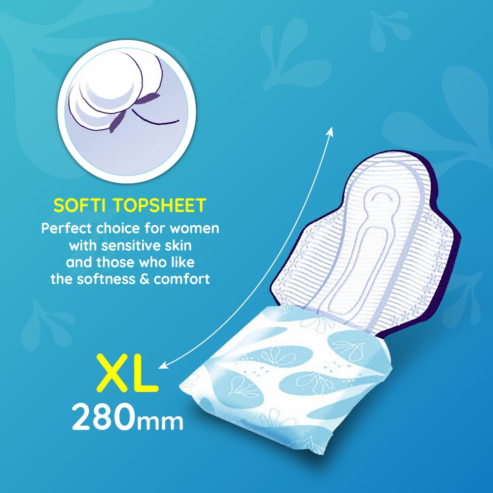 Bella Classic Comfort Maxi Softi Sanitary Pads XL - 20pcs | Maximum Dryness | 28 Cm Long With Wings | Rash Free Period | Suitable For Heavy Flow | Disposable Wrap | Lock Gel & Odor stop