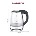 Borosil Electric Glass Kettle, Borosilicate Glass, Extra Long Cord, Dry-Boil Protection, 360° Rotating Base, 1.8 L, Transparent, 1500 Watts
