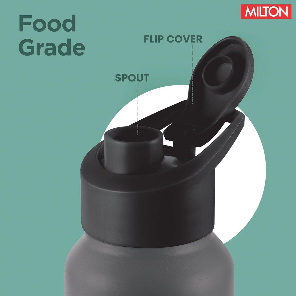 MILTON Torino 1000 Stainless Steel Water Bottle, Leakproof Lid, Single Walled, ISI Certified I For School, Office, Gym I 980 ml, Grey & Black