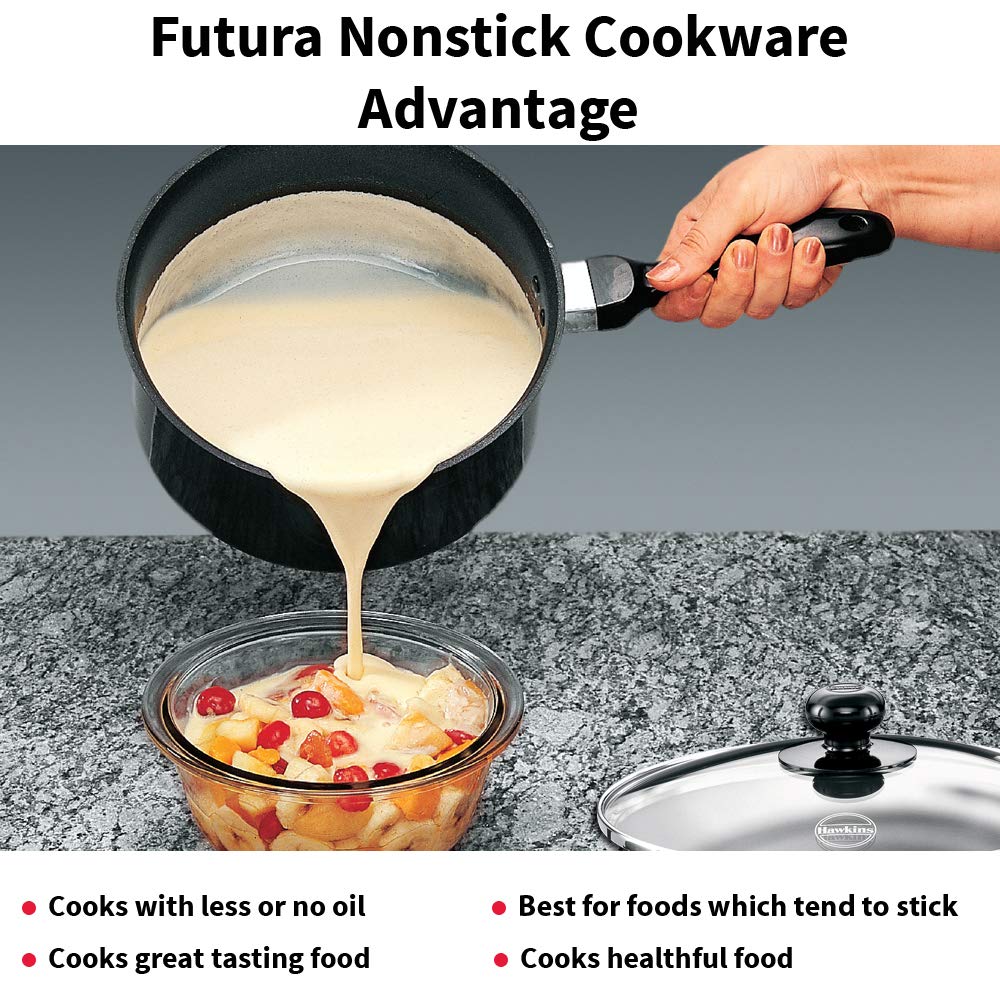 Hawkins Futura 3 Litre Saucepan, Non Stick Sauce Pan with Glass Lid, Small Sauce Pan, Black (NS30G)