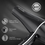 Ikonic Professional Pro 2100+ Hair Dryer 2000 Watts, Black, 3 Heat And 2 Speed Settings, Cool Shot, Low Noise Function Interchangeable Nozzles, Professional Styling, For Both Men And Women, Suitable For All Hair Types, 1 Yr Warranty Black