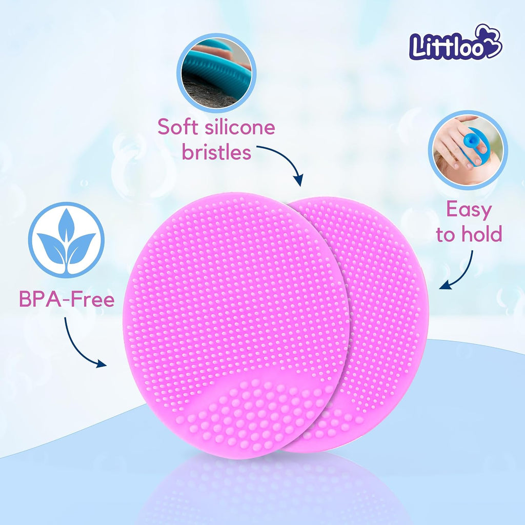 Littloo Baby Cradle Cap Brush & Scalp Massager Pink (Pack of 2) | Ultra-Soft Silicone Bristles | Safe from Birth | Gentle Scalp Care for Newborns & Toddlers | Easy to Clean
