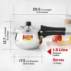 Prestige Deluxe Alpha Svachh Stainless Steel Pressure Cooker 1.5L With Glass Lid (With Deep Lid For Spillage Control )