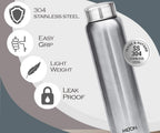 MILTON Aqua 1000 Stainless Steel Water Bottle, 1 pc, 950 ml, Silver (Pack of 2)