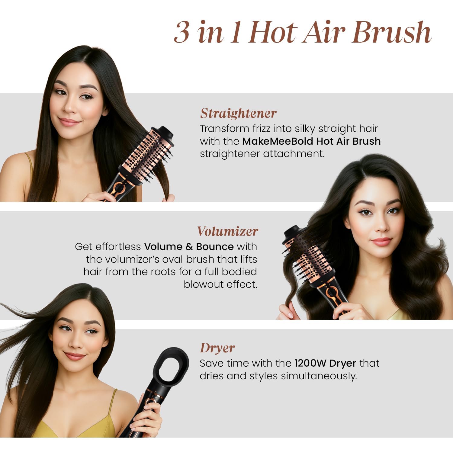 Urban Yog MakeMeeBold 3‑in‑1 Hot Air Brush + Heat Therapy Hair Mask Pack | Professional Blow Dry & Hair Repair Combo | Strengthen, Hydrate & Shine