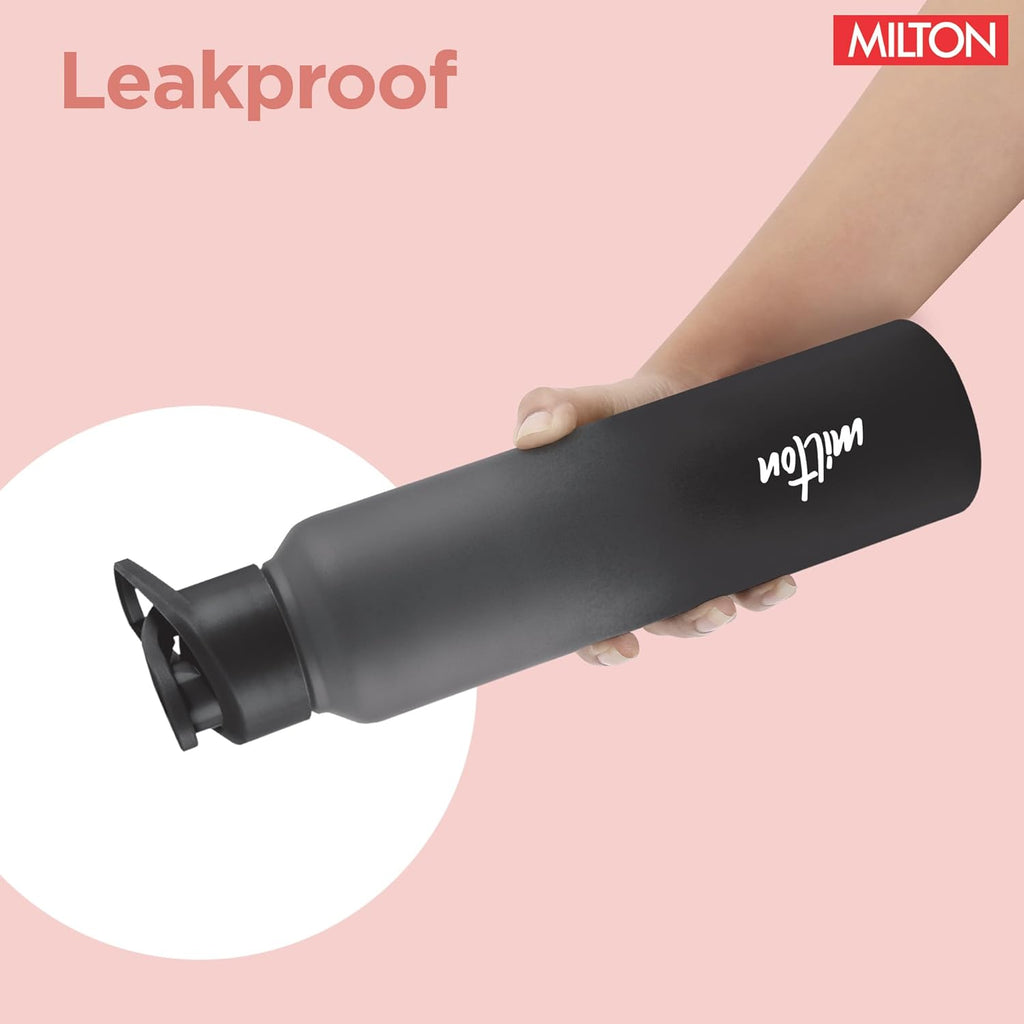 MILTON Torino 1000 Stainless Steel Water Bottle, Leakproof Lid, Single Walled, ISI Certified I For School, Office, Gym I 980 ml, Grey & Black
