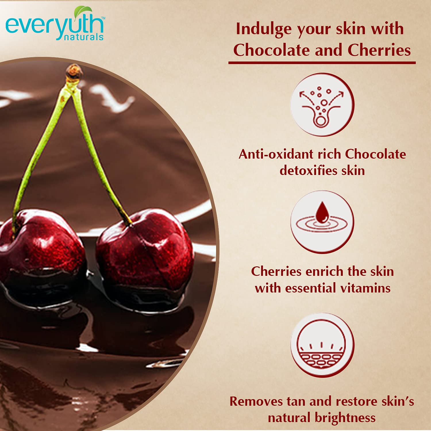 Everyuth Naturals Pure & Light Tan Removal Face Pack - Chocolate & Cherry, 50g Tube