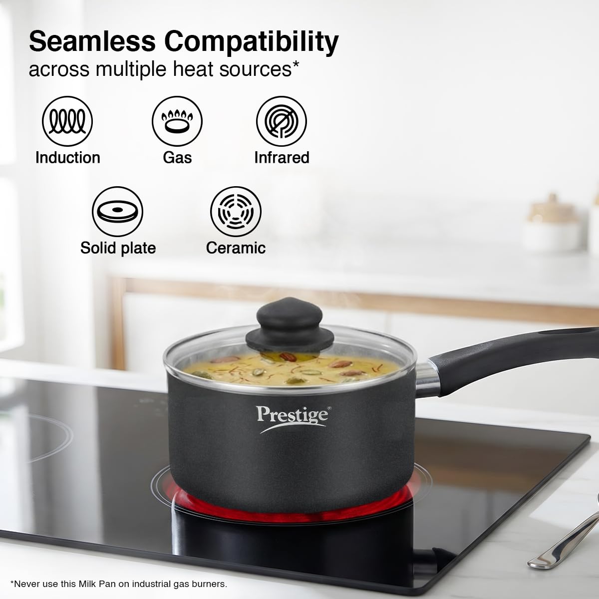 Prestige Omega Deluxe Granite Non Stick Milk Pan with Lid,16Cm Black,1.5 Liter