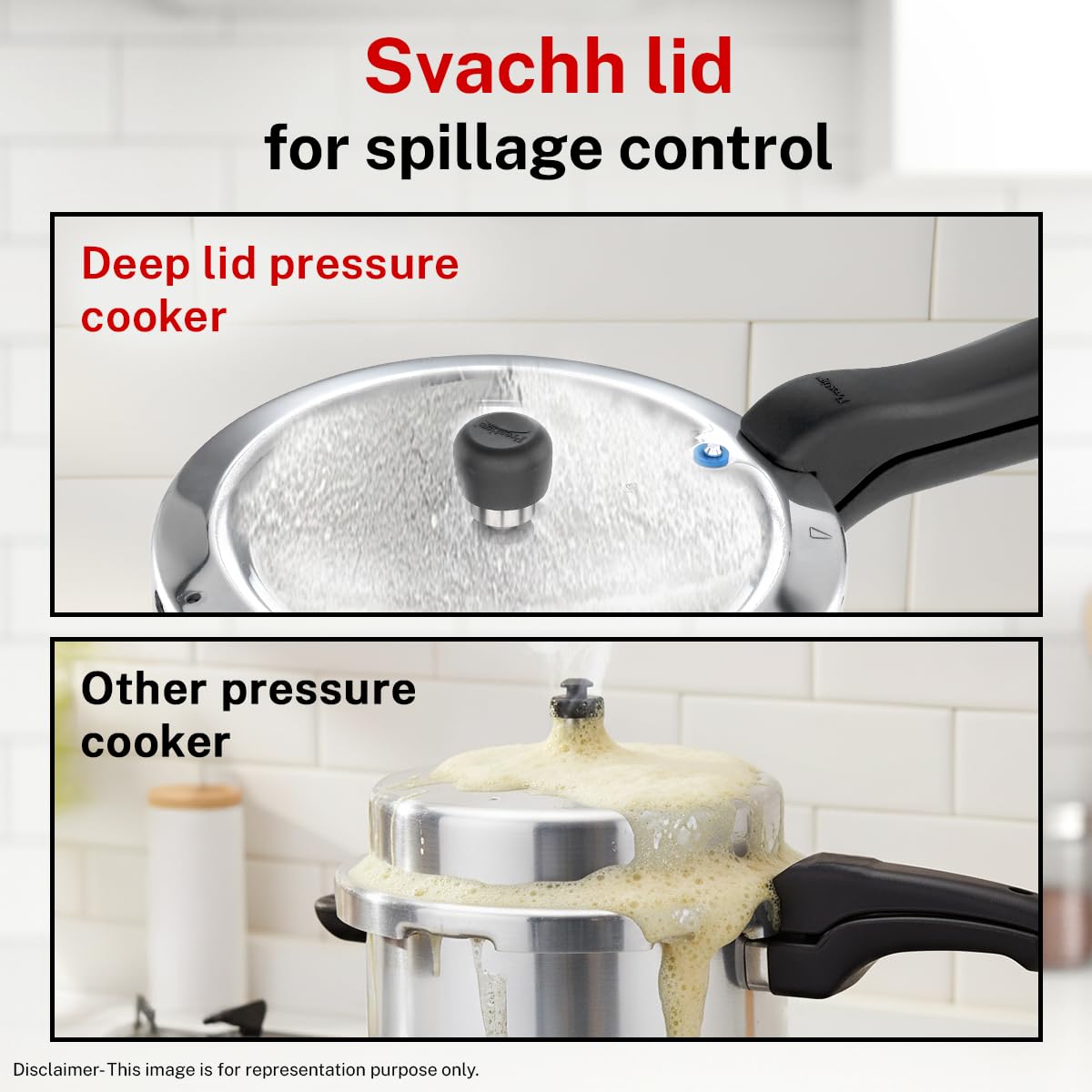Prestige Svachh, 10783, 5 Ltr & 3 L, Aluminium Pressure Cooker Combo, With Deep Outer Lid For Spillage Control (Silver), 5 Liter