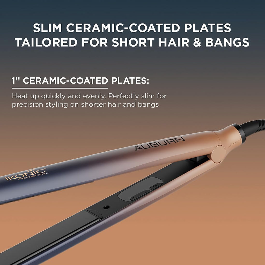 IKONIC Professional S3+ (Auburn) Hair Straightener with ION Technology to Reduce Frizz, 1" Ceramic Floating Plate, LED Display, 360° Swivel Cord for Women
