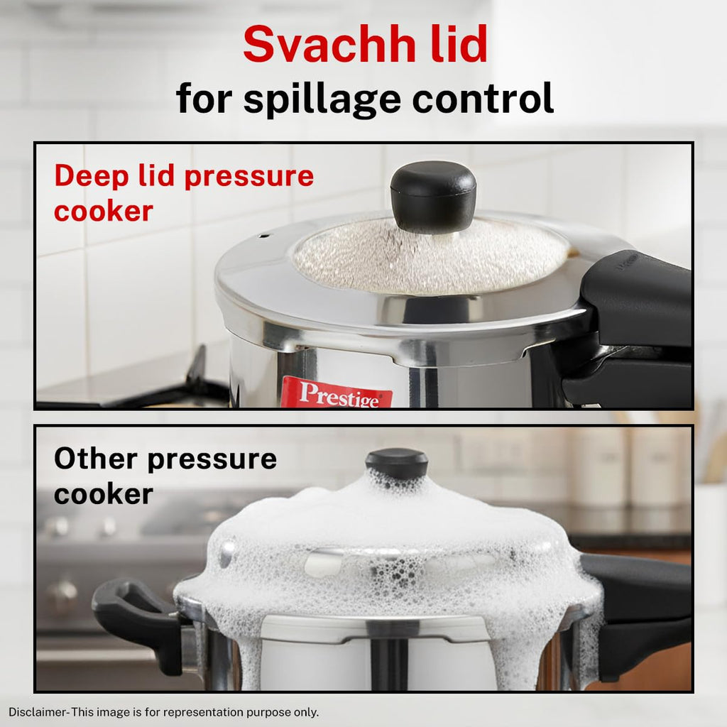 Prestige Deluxe Alpha Svachh Stainless Steel Pressure Cooker 1.5L With Glass Lid (With Deep Lid For Spillage Control )