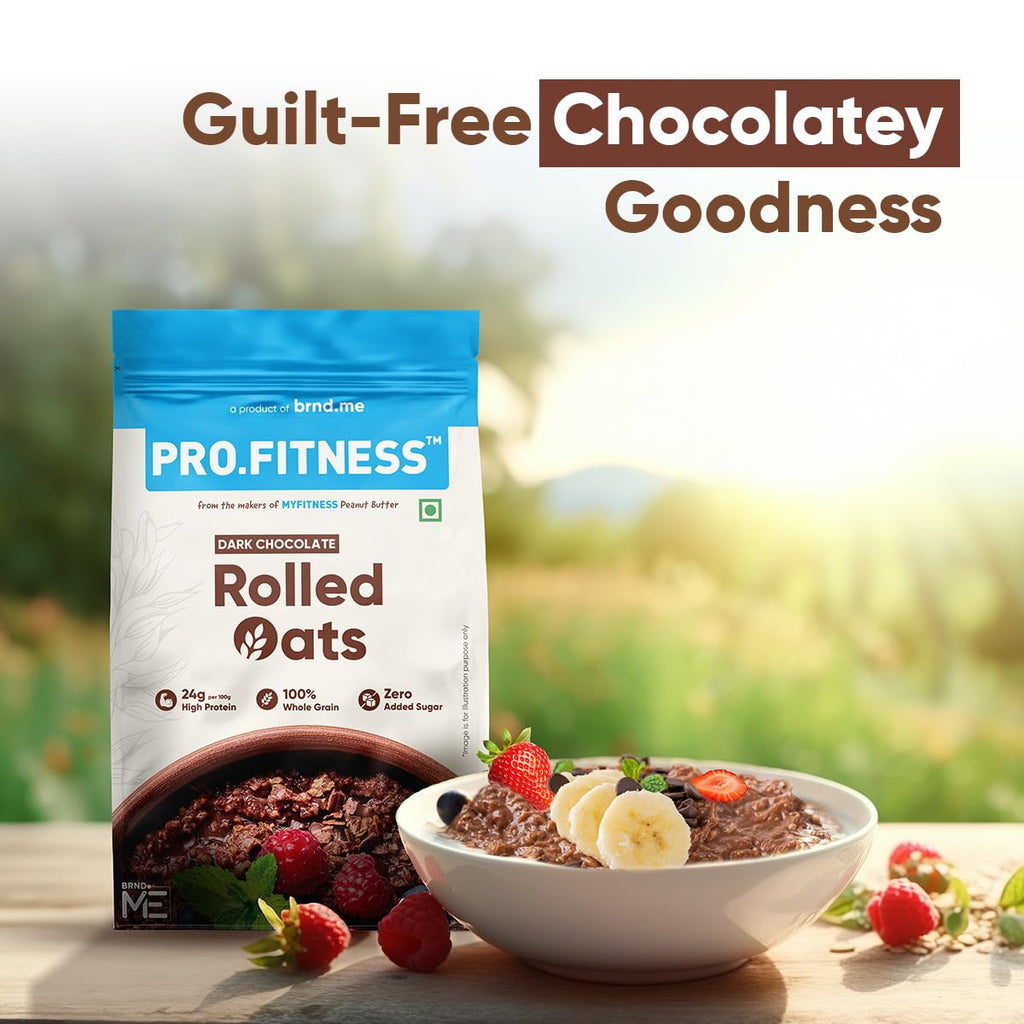 Pro.Fitness 27g High Protein Oats (By MyFitness) | Dark Chocolate Oats with Almonds, Pumpkin Seeds and Raisin | Chocolate Rolled Oats with Jaggery - No Refined Sugar | Breakfast Cereals (Pack of 2)