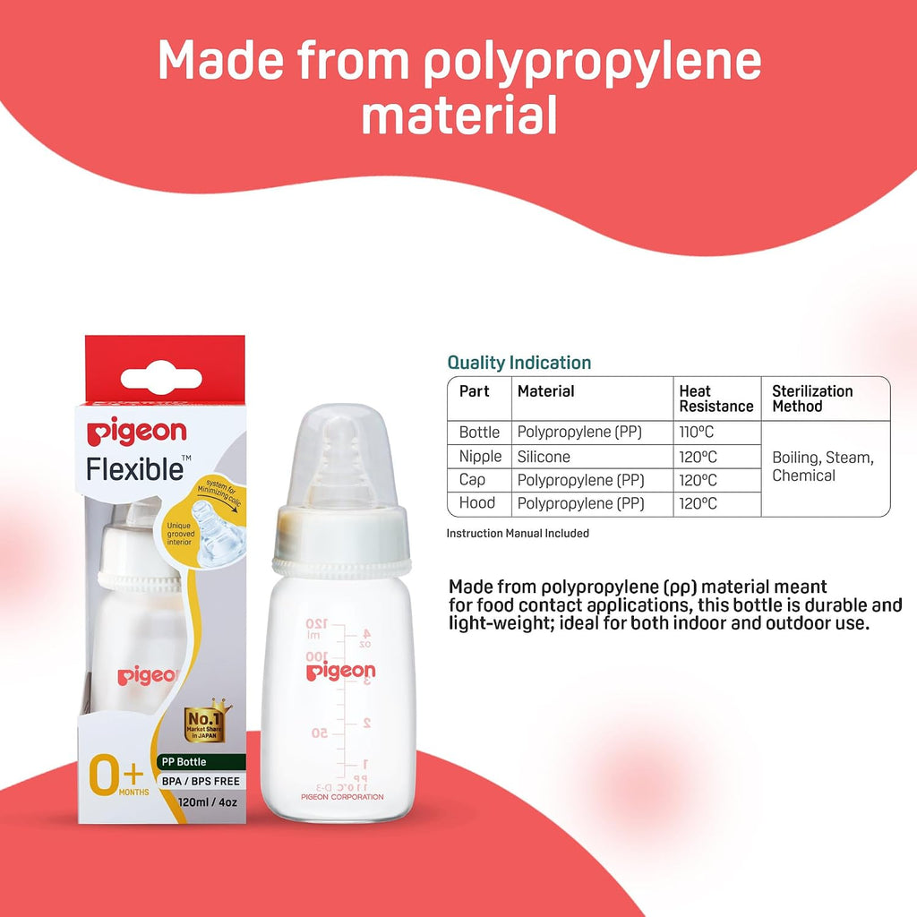 Pigeon Peristaltic Baby Nursing/Feeding Bottle RPP Nipple S,for 0+ Month Babies,BPA Free,BPS Free,White,120 ml (Pack of 2)