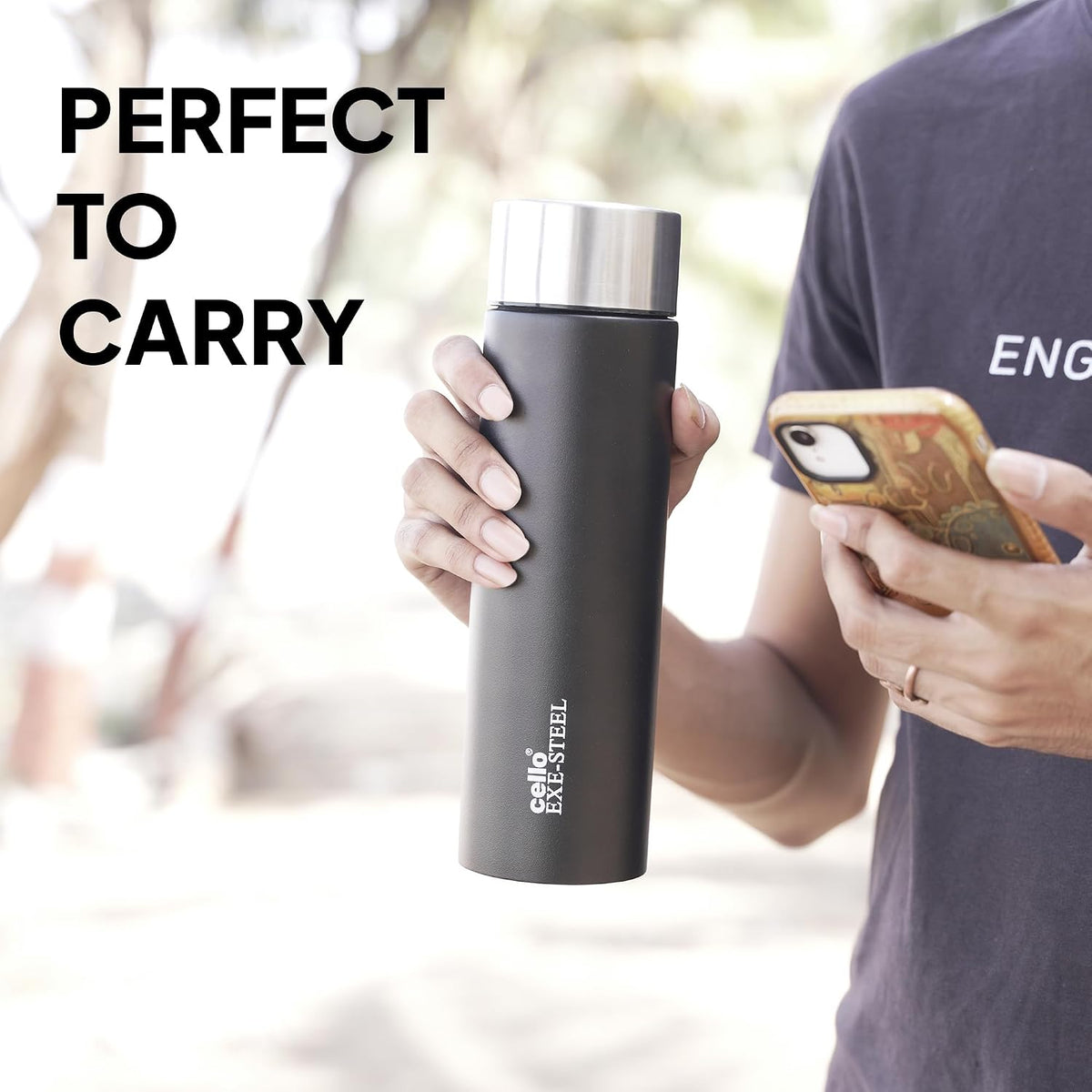 CELLO H2O Matt Stainless Steel Water Bottle For Office & Daily Use 1000 ml Black | Single Wall Freezer & Fridge Safe, Lightweight & Stylish Leakproof Rustproof Steel Water Bottle For School Gym Travel