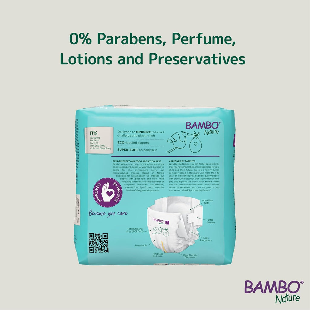 Bambo Nature Premium Baby Tape Diapers for New Born Baby XS Size (2-4 Kgs) - Super Absorbent, Breathable, Extra Soft, Dermatologically Tested, Hypoallergenic Nappies With A Wetness Indicator, 22 Count