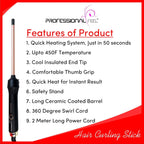 Professional Feel Hair Curler For Women- Electric Curling Wand [Curling The Hair Without Damage ] Electric Hair Curler (Barrel Diameter: 9 mm)